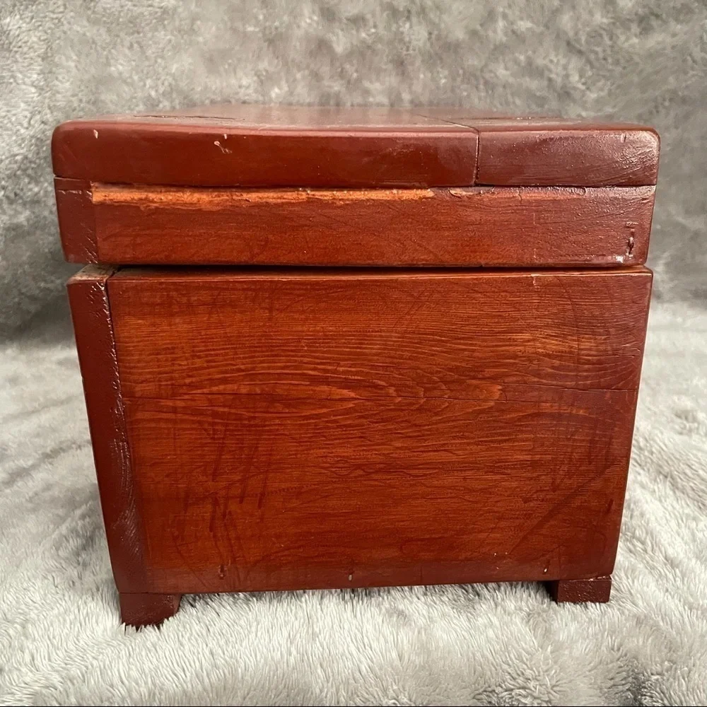 Large Handcrafted Solid Wood Jewelry Chest Mirror Lid Green Felt Lined 13